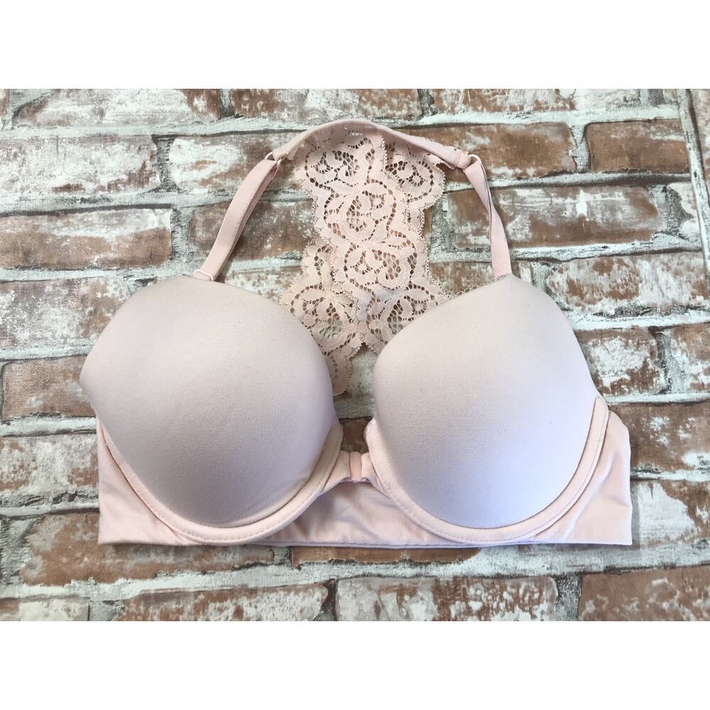 Victoria Secret Women Bra 32C Pink Body Racerback Perfect Coverage Front Close